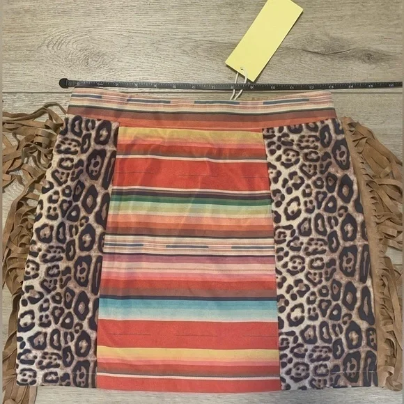 Fashion Express Striped Multicolored Leopard Print Western Mini Skirt - Picture 6 of 9